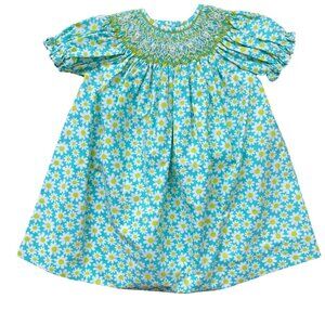 Unbranded Floral Smocked‎ Bishop Dress Baby Girls Size 12M Easter Spring Blue
